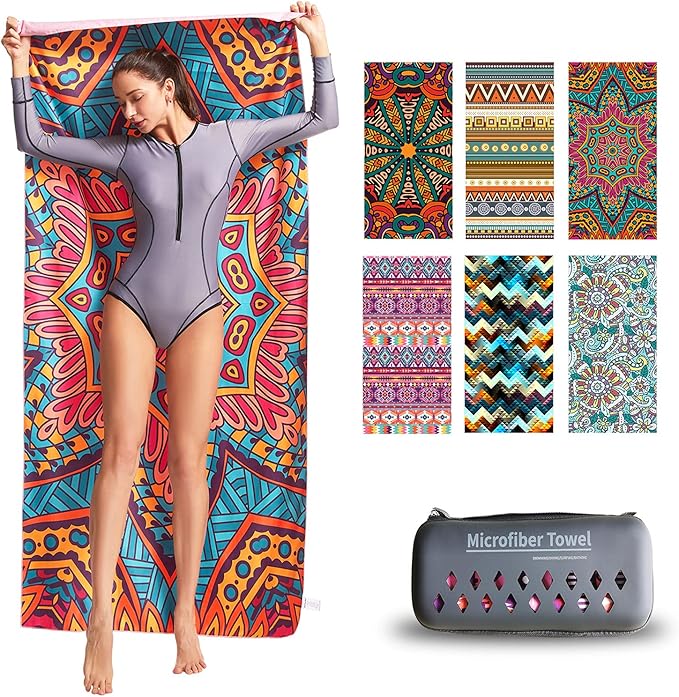 Hiturbo Microfiber Beach Towel-Quick Fast Dry Super Bath Towels Absorbent Lightweight Pool Beach Blanket, Ultra Compact Perfect for Travel Pool Swimming Bath Camping Yoga Gym Sports