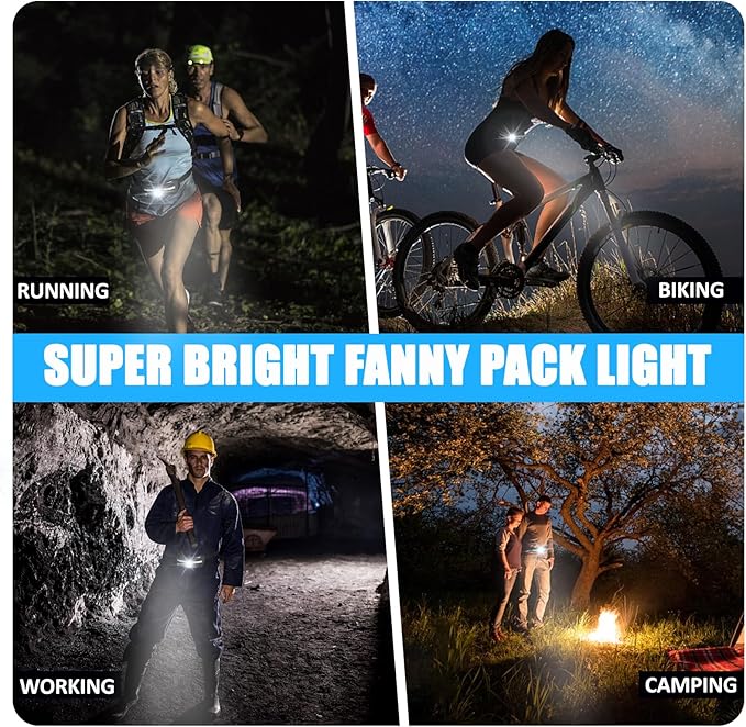Minsk Running Lights, 1000Lumens Wearable Light Clip on Waist Belt, Super Bright COB Light with Adjustable Large Fanny Packet for Running, Walking, Hiking at Night(Waistlight)