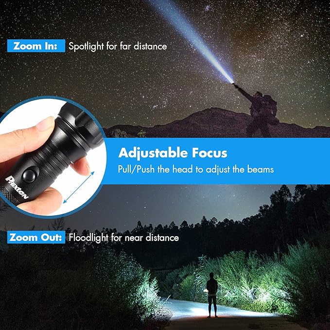 PHIXTON Rechargeable Flashlights High Lumens, 5000 Lumen USB C Chargeable LED Flashlight, Bright Strong Handheld Flash Lights, Long Lasting, Adjustable Focus, 5 Modes, for Emergencies Hiking Gift