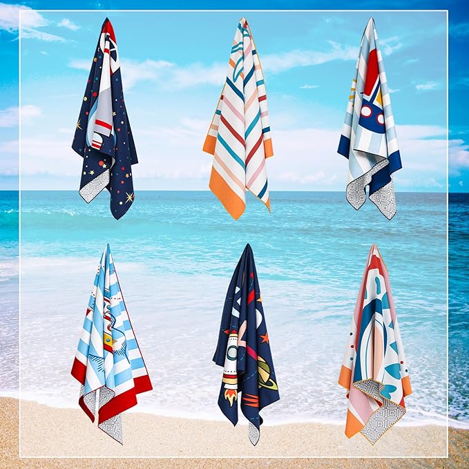 2 Pack Microfiber Beach Towel, Kids' Microfiber Pool Towel 58”x 28”, Sand-Free Beach Towel, Quick Drying Camping Towel, Super Absorbent Bath Towel Blanket, Soft Breathable and Lightweight