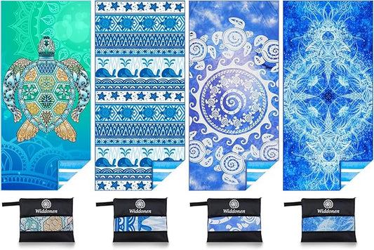 4 Pack Microfiber Thin Lightweight Beach Towel Sand Free Quick Dry Absorbent Compact Towels for Swimming Pool Camping Beach Accessories Large Easy Pack Travel Things for Vacation Essentials Adult Gift