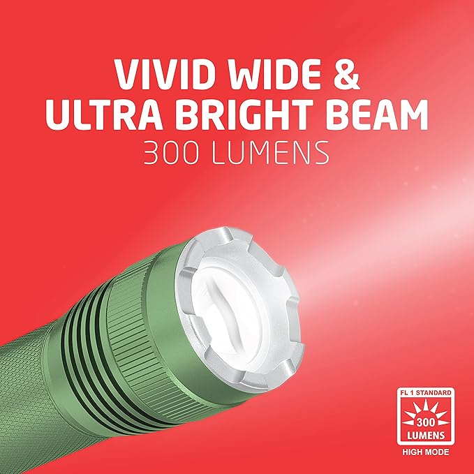 LED Tactical Flashlight by Eveready, Bright Rechargeable Flashlights for Emergencies and Camping Gear, Water Resistant EDC Flash Light, Pack of 2, Green