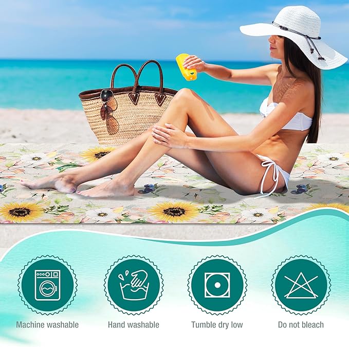 HYSEAS Lightweight Ultra-Thin Beach Towel, Oversized 63"X35" for Adult - Sand Free, Quick Dry, Ideal for Swimming, Beach, Yoga, Travel, Camping, Essential Beach Accessory & Vacation Gift, Sunflower