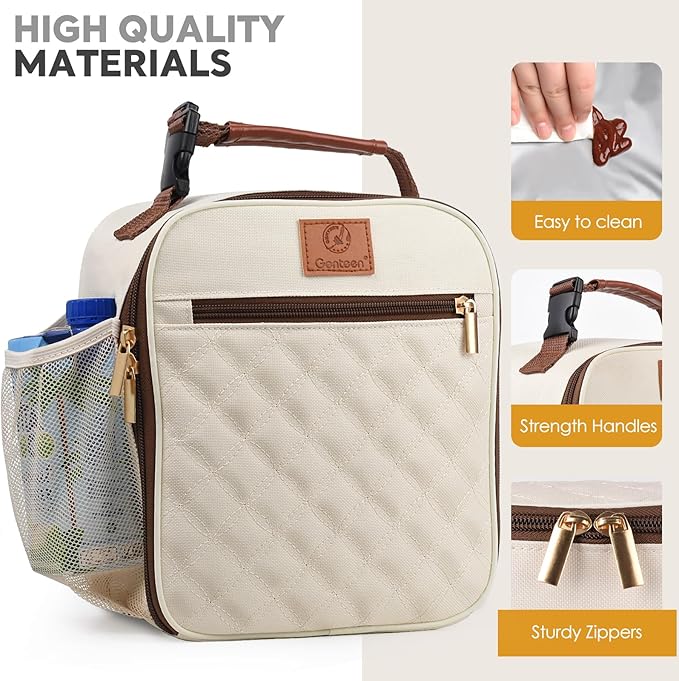 Lunch Bag for Women Men Girls Teens Insulated Leakproof LunchBox for Adult Reusable Lunch Box with Bottle Holder for Work Office School Travel Picnic-Gray/White