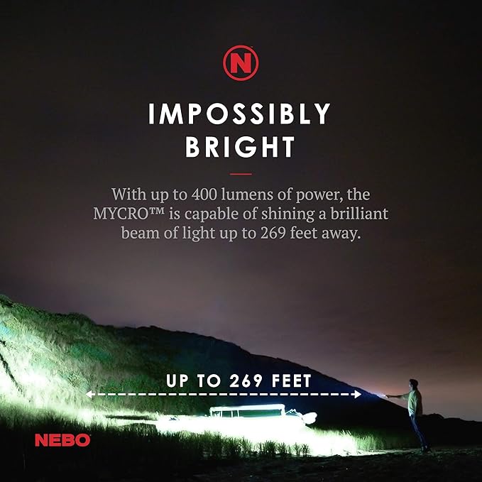 NEBO Torchy 1,000-Lumen Pocket Flashlight, LED Rechargeable Flashlight for EDC & MYCRO USB Rechargeable LED Keychain Light, Tactical Keyring Flashlight Features 6 Light Modes High Lumens –Red
