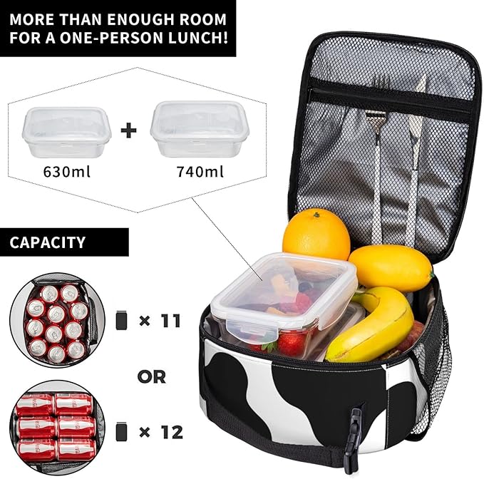 Cow Print Lunch Box Reusable Insulated Totes Lunch Bag Thermal Cooler for Boy Girls School Men Women Beach Picnic Travel