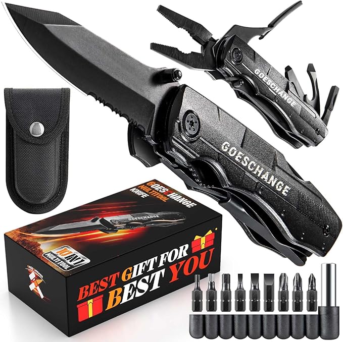 10-IN-1 Multi Tool with Pocket Knife, Screwdrivers, Pliers, Bottle Opener, Can Opener, Safety Locking, Nylon Shealth - Father's Day Gift, Gift for Him Men Husband Boyfriend, Multitool Knife
