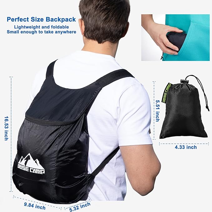 BASE CAMP Hiking Backpack,12L Portable Lightweight Packable Travel Daypacks for Women Men, Foldable Shoulder Pack Casual Outdoor Bag