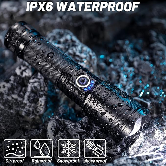 Rechargeable Flash Light Flashlights High Lumens, 990000 Lumens Super Bright LED Tactical Flashlight, 5 Modes IPX6 Waterproof, Powerful Handheld Flashlights for Camping Emergency Outdoor