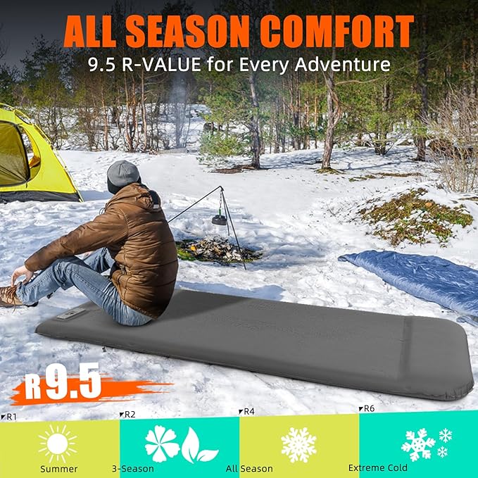 Self Inflating Sleeping Pad with Electric Pump, 3.15" Ultra-Thick Memory Foam Camping Sleeping Mat with Pillow, 9.5 R-Value Insulated Camping Pad Mattress for Travel Car Tent