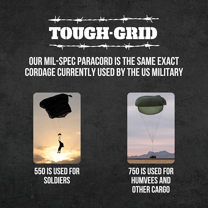 TOUGH-GRID Premium Buckskin Paracord 550 lbs Made in USA Outdoor Survival Nylon Rope Tactical Heavy Duty Strands Parachute Cord Used by US Military Type III Mil-Spec
