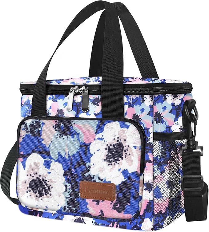 Femuar Lunch Bags for Women/Men, Insulated Lunch Bag for Work Office - Lunch Cooler Bag Leakproof Lunch Box with Adjustable Shoulder Strap - Ink foral