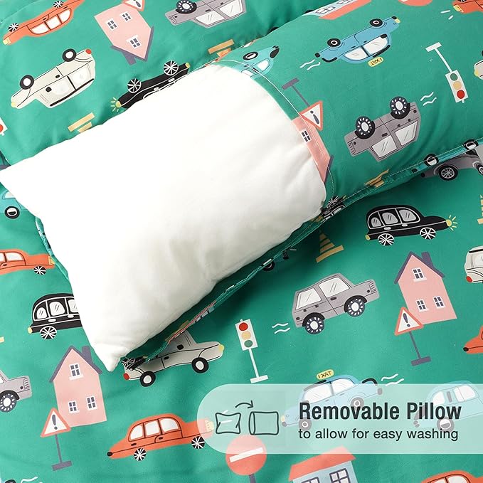 Bunnikins & Clover Toddler Nap Mat with Removable Pillow, Nap Mats for Preschool, Easy Clean Toddler Nap Pad for Kindergarten, Kids Sleeping Bag for Travel Camping