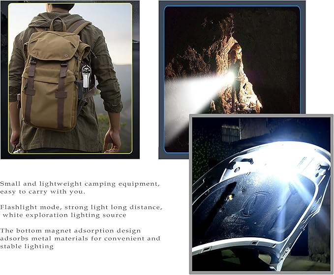 Outdoor Portable Camping Lights,LED Rechargeable Flashlights Magnetic, USB Pocket Flashlight with 3 Modes, Waterproof,Small Tactical Flashlights for Camping Travel Emergency