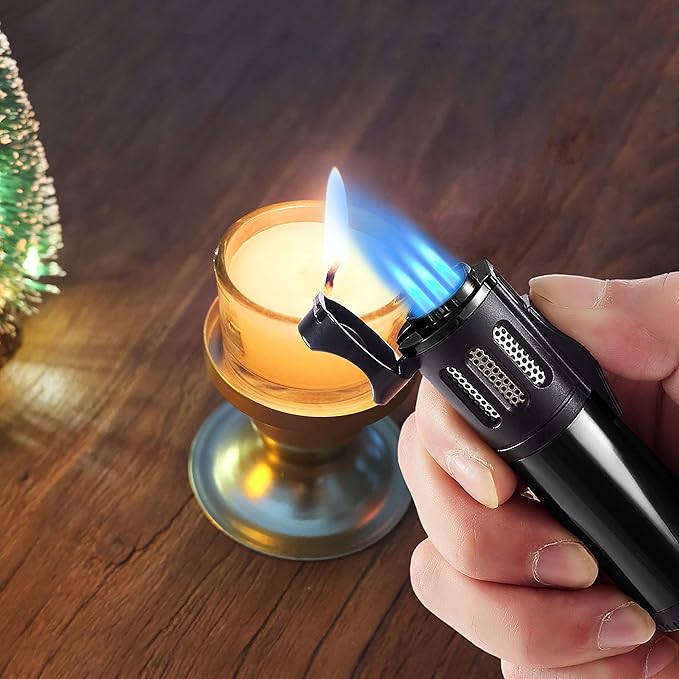 2 Pack Torch Lighter Triple 3 Jet Flame Refillable Butane Lighter Windproof Adjustable Portable Lighter for BBQ Candle Camping Men Women Gift (Butane Not Included) Black