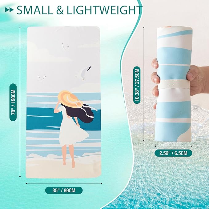 HYSEAS Lightweight Ultra-Thin Beach Towel, Oversized 78"X35" for Adult - Sand Free, Quick Dry, Perfect for Swimming, Beach, Yoga, Travel, Camping, Essential Beach Accessory & Vacation Gift, Beach Girl