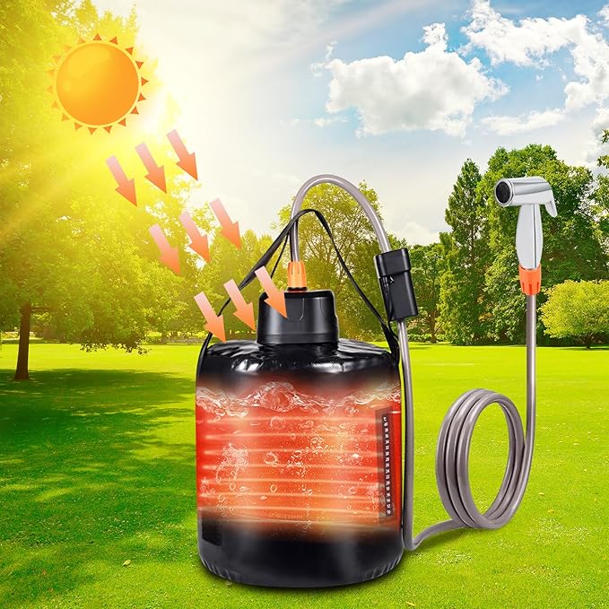 Portable camping shower,5 gallon/20 liter black PVC water bag,electric air pump,outdoor camping shower, solar water heater shower,built-in thermometer,beach,camping,hiking,outdoor shower ideal choice