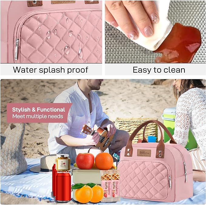 Buringer HOMESPON Lunch Bag for Woman Man Adults with Front Pocket Insulated Lunch Tote Lunch Box Container for Work Picnic or Travel(Pink)