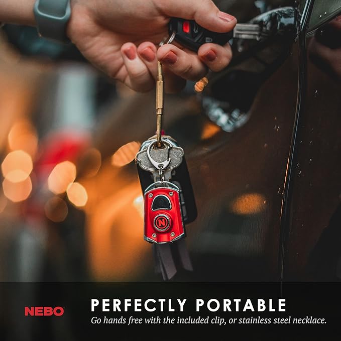 NEBO MYCRO USB Rechargeable LED Keychain Light, Tactical Keyring Flashlight Features 6 Light Modes High Lumens –Red