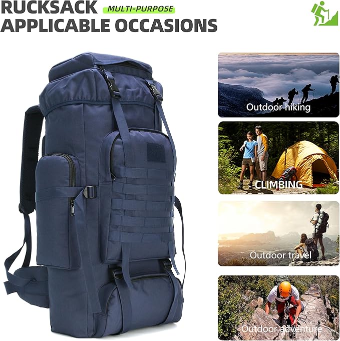 70L Camping Hiking Military Tactical Backpack Outdoor Water-Repellent Adjustable Sport Bags