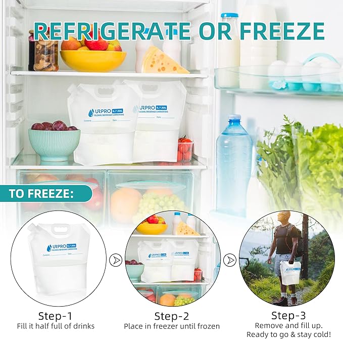 3 Packs Water Storage Carrier Bag, Premium Collapsible Container 5L/ 10L BPA Free Food Grade No-Leak Freezable Foldable for Camping Hiking Backpack Emergency