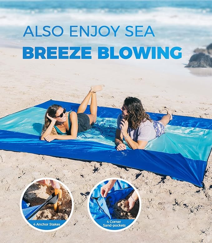 OCOOPA Beach Blanket Waterproof Sandproof, 10'X 9' Extra Large, Soft and Sturdy, Sand Free, Light Weight and Portable, Perfect for Travel Camping, Picnic, Beach Vacation, Marine Life Series
