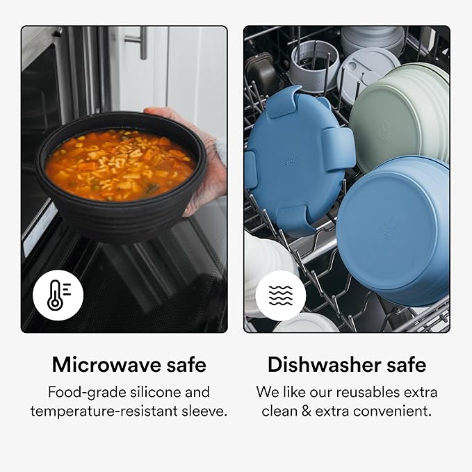 STOJO Collapsible Bowl 5 Set - Translucent Carnation, 36oz - Reusable Silicone Bowl for Hot and Cold Food - Perfect for Travel, Meal Prep, To-Go Lunch, Camping & Hiking - Microwave & Dishwasher Safe