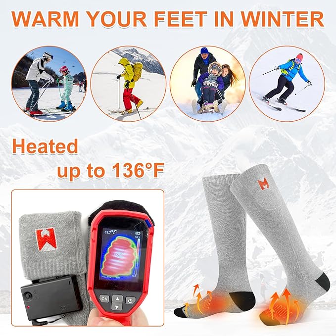 Heated Socks, Electric Heated Socks for Men Women, Battery Heated Socks for Skiing Camping Cycling Hunting Fishing Outdoor Warm Winter