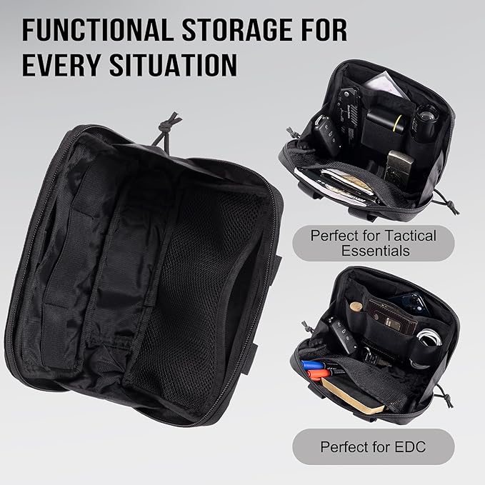 OneTigris MOLLE Pouch, Tactical Admin Pouch Belt EDC Tool Organizer Zippered Utility Waist Pack 7.5"x5"x2"