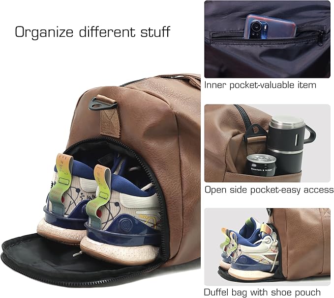 ROTOT Gym Duffel Bag, Gym Bag with Waterproof Shoe Pouch, Weekend Travel Bag with a Water-resistant Insulated Pocket