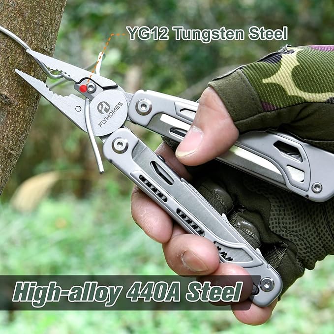 FLYHOMES Multitool, 20-in-1 Multitools Pliers with Large Scissors, Fire Starter, Screwdriver, Gift for Men, Professional for Camping Survival Tools, Hunting, Hiking (Silver)