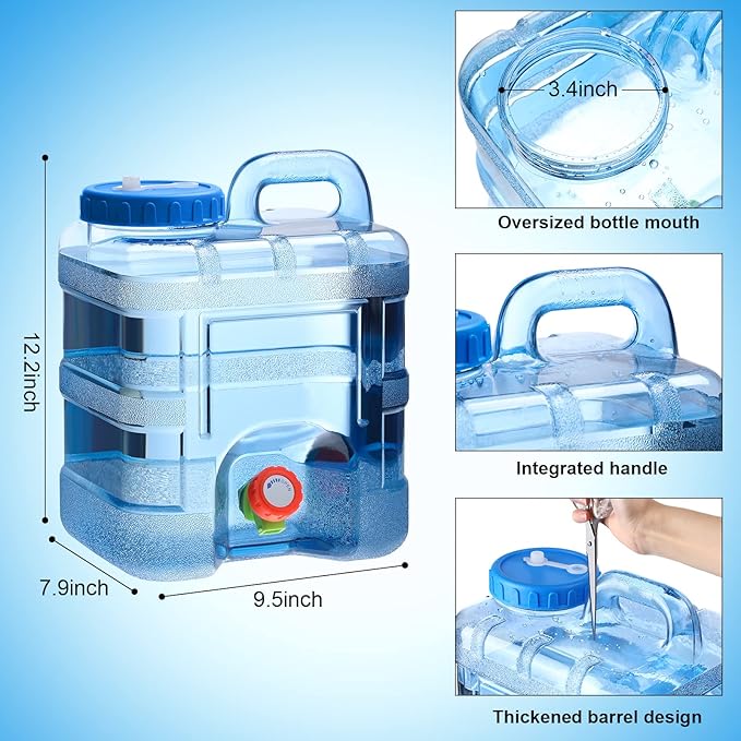 2 Pcs 2.6 Gallon Camping Water Container Portable Water Storage with Spigot Large Water Tank with Faucet Thick Water Dispenser Carrier for Vehicle Home Emergency Hiking Camping Outdoors