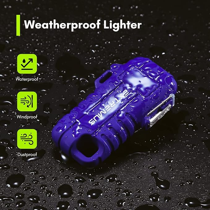 Extremus Blaze 360 Rechargeable Electric Lighters, Dual Arc Lighter, Windproof Plasma Lighter, Waterproof Lighter, Flameless Lighter with Whistle Lanyard for Camping (Blue Flex)