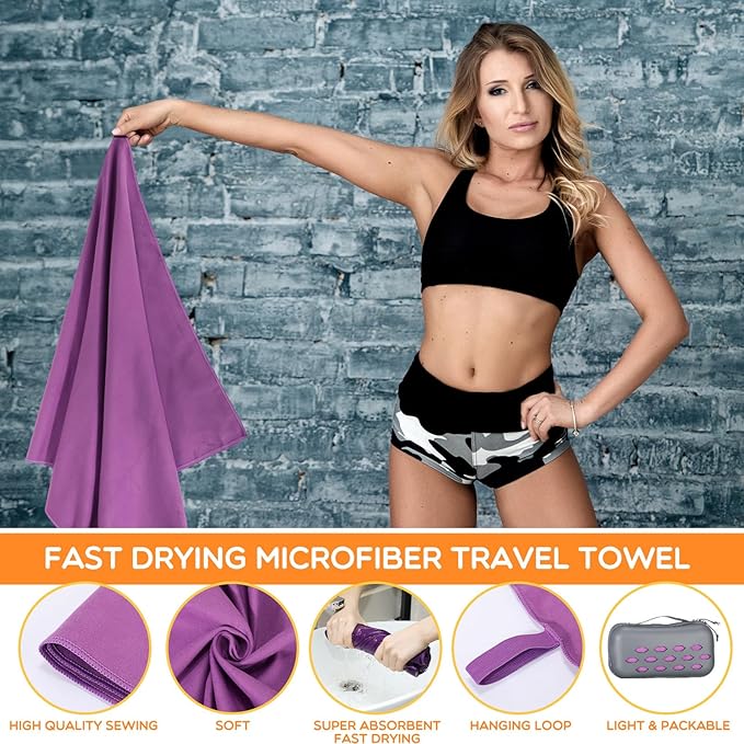 6 Pack Microfiber Camping Towel Bulk Quick Dry Towel 47 x 23.6 Inches Microfiber Travel Towels Absorbent & Lightweight for Camping, Beach, Gym, Sports, Yoga and Swimming Pool