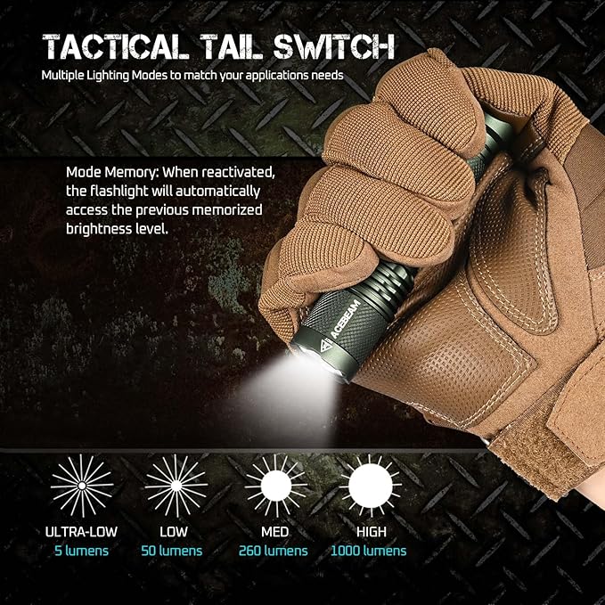 ACEBEAM TAC AA Tactical EDC Flashlight, 1000 High Lumens Flashlight Rechargeable, 280 Meters Long Range throw Pocket LED Flashlight, Super Bright Small Mini Flashlight for Camping, Emergency, Home