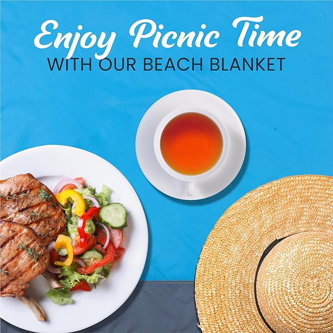 Lightweight Beach Blanket - Oversized 107" x 77" - Waterproof Sandproof - Double Anchored for Fun Leisure Beach Blanket - with Stake and Pouch - Durable Sand Beach Mat