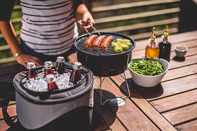 ONIVA - a Picnic Time brand Caliente Portable Charcoal Grill & Cooler Tote, Take Anywhere BBQ Grill with Cooler Bag, Grill for Outdoor Use, (Black with Gray Accents)