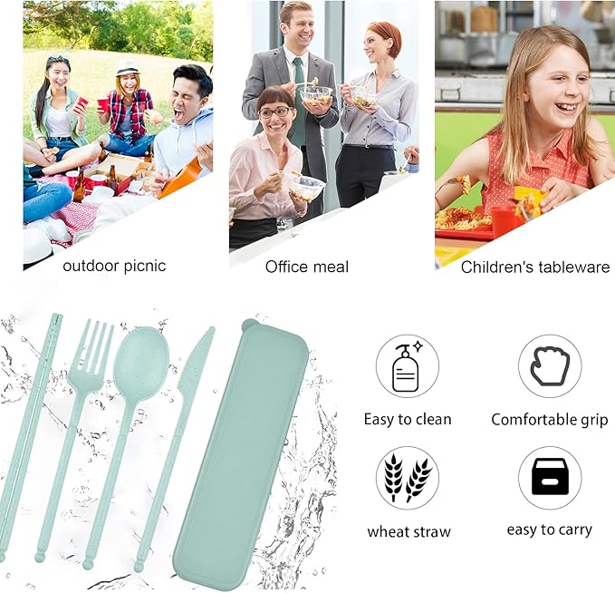 Camping Utensil Set, Reusable Utensils Set with Case, Plastic Cutlery Set Forks Spoon Tableware Chopsticks, Portable Cutlery Set for Travel Picnic Camping or Daily Use