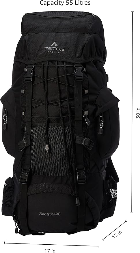 TETON 55L Scout Internal Frame Backpack for Hiking, Camping, Backpacking, Rain Cover Included