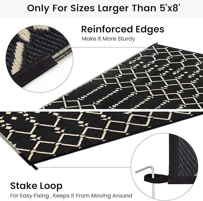 Smiry Outdoor Rug 6x9 ft, Waterproof Reversible Plastic Straw Rugs, Boho Outdoor Area Rug, Outside Floor Mat for Patio, Backyard, Deck, Picnic, Beach, Camping, Beige