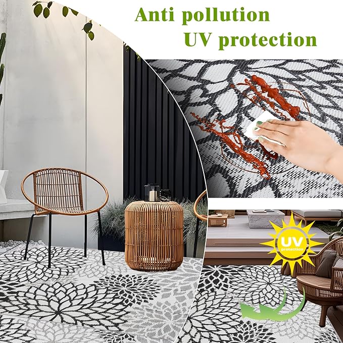 Outdoor Rug 6x9 ft Waterproof, Reversible Outdoor Plastic Straw Rug for Patios Clearance, Outdoor Area Rug Carpet RV Mat for Camping Backyard Deck Porch