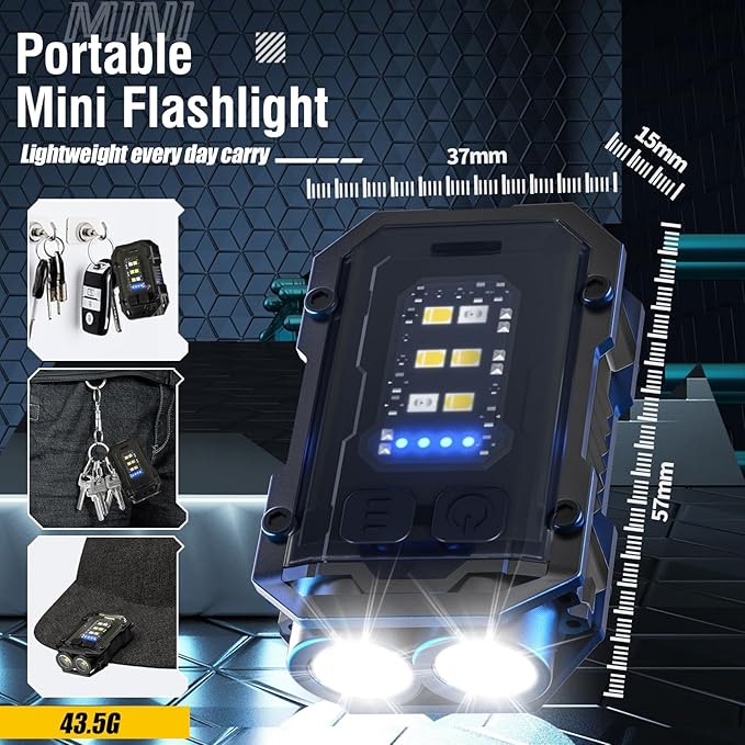 N10 LED Magnetic EDC Clip Flashlight Rechargeable 900 Lumens Mini Keychain Flashlight USB C 8 Modes Flash Light Small Flashlights for Camping,Running,Emergency,Hiking(Black)