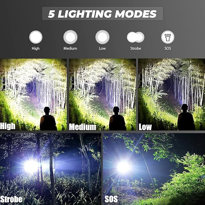 MODOAO LED Flashlight high lumens Waterproof Zoomable Flashlights for Emergencies, 5 Modes Tactical Flash Light for Camping and Home Use(5 Pack)