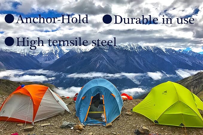 16 Pack Tent Stakes Heavy Duty Metal Tent Pegs for Camping Steel Tent Stakes 16 inch Unbreakable and Inflexible