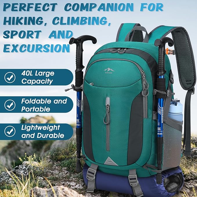 RAINSMORE Hiking Backpack 40L Lightweight Packable Camping Backpack Waterproof Travel Daypack Men Women Hiking Daypack