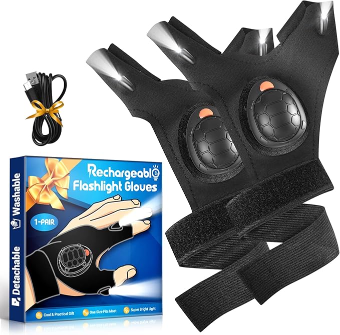 LED Flashlight Gloves Christmas Stocking Stuffers for Men Adult Rechargeable Finger Light Ideas Gifts for Men Dad Husband Boyfriend Him Cool Stuff Unique Gadgets Tool