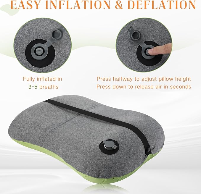 2 Pack Camping Pillow Inflatable Travel Pillow with Removable Cover Backpacking Pillow Blow up Pillow Neck Air Pillow Compressible for Lumbar Support Travel Hiking (Orange,Green)