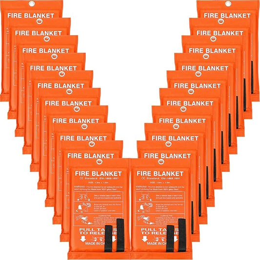 Macarrie 20 Pack 39” x 39” Fire Blanket Emergency Fire Blanket for Home and Kitchen Suppression Blanket Safety Fiberglass Fireproof Blanket Survival for Fireplace Car Office Camping (Orange)