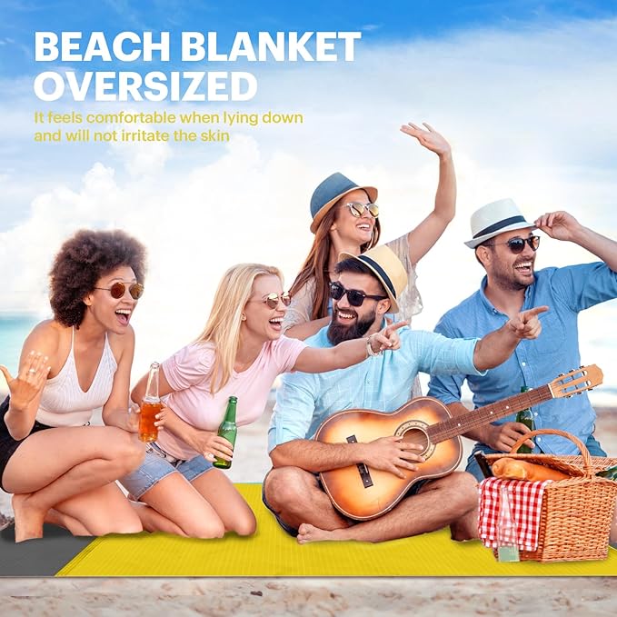 EASYFUN Beach Blanket Sandproof Oversized, 79''×83'' Extra Large Beach Mat, Portable Picnic Mat for Travel Camping Hiking, Lightweight Beach Essentials Family Water Resistant Mat Nylon 210T