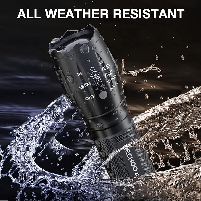 RECHOO Tactical Flashlights 2 Pack, Bright Zoomable LED Flashlights High Lumens with 5 Modes, Portable Small Flash Light for Camping Essential, Camping Flashlight
